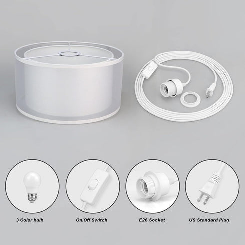 SLYYMY 15FT Plug in Pendant Light, White Cord Hanging Lights with Plug in Cord, Hanging Light with On/Off Switch