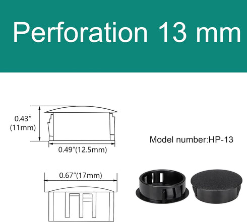 Baomain 100-Pack Plastic Hole Plugs Black 1/2" (12.6mm) Locking Plugs for Furniture, Cabinets & Automotive