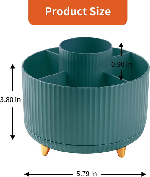 Desk Pencil Pen Holder, 5 Slots 360° Degree Rotating Organizer for Desk, Cute Pencil Cup for Office, Dark Green