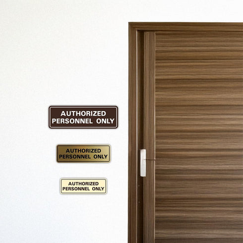Standard AUTHORIZED PERSONNEL ONLY Wall or Door Sign - Secure Access Control - Easy Installation - Black/Gold - Small