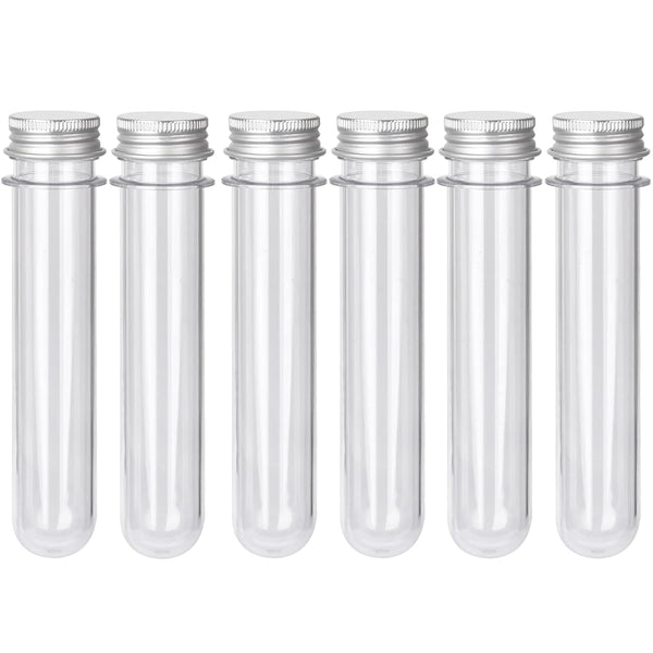 6PCS Clear Plastic Test Tubes with Screw Caps 45ml for Scientific Experiments, Party Decoration, Candy, Bath Salt