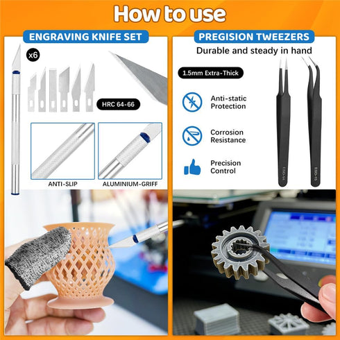 Yibrvoik 50Pcs 3D Nozzle Printer Tool Kit & Accessories for All FDM/SLA Printers, Includes Cleaning Kit, Scraper