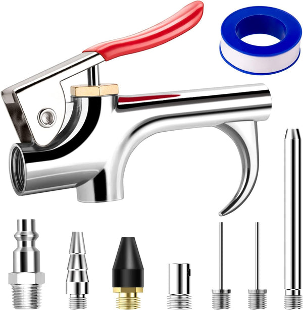 9 Pcs 2-Way Connection Air Nozzle Blow Gun Sets, Air Nozzle Kit with 1/4 Inches Standard Quick Fitting