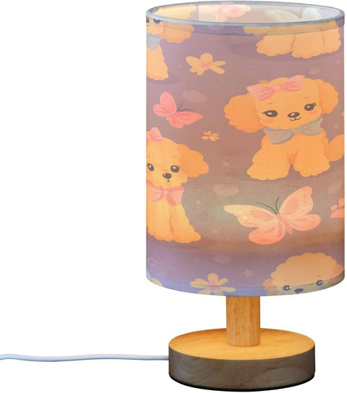 ALAZA Kawaii Dog Butterfly Bedside Table Lamp with USB Port for Bedroom Nightstand Lamps Night Light Linen Fabric Shade