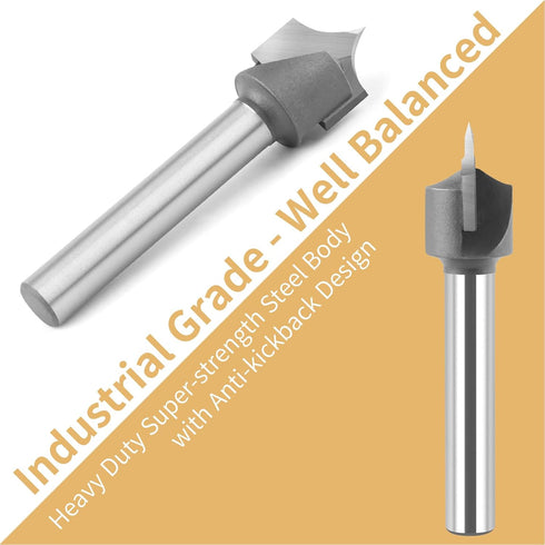 BINSTAK 1/4" 1/4" 1/2" Shank Point Cutting Roundover Router Bit Radius, Cutting Diameter Carbide Tipped Round Over