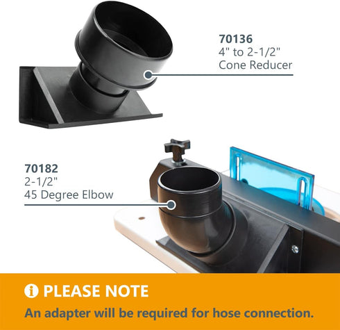 71733 2.5 6.5 POWERTEC Full Size Router Bit Guard Kit with Router Table Dust Port | ID x Dust Collection Adapter