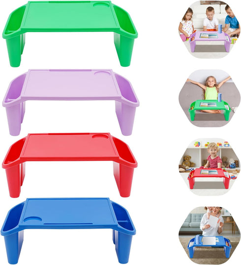 SanBouSi 4 Pcs Kids Floor Desk Stackable Lap Desk with Side Pockets Plastic Breakfast Laptop Trays for Writing Eating
