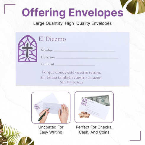 SPANISH ENVELOPE FOR TITHE AND OFFERING - 100 COUNT (El Diezmo) CHURCH OFFERING ENVELOPE FOR TITHING