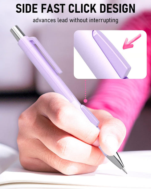 Nicpro 4 PCS Pastel Mechanical Pencil 0.7mm, Cute Fast Click Mechanical Pencils Set with 8 Tubes HB Lead Refills,
