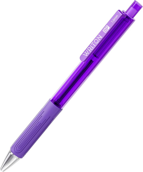 Writon Retractable Ballpoint Pens, Triangle Grip and Barrel, 1.0mm Medium Point, Purple Ink, 12 Pack