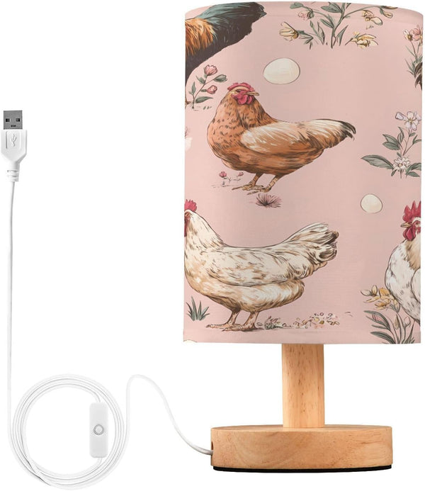 ALAZA Vintage Farm Rooster Chicken Bedside Table Lamp with USB Port for