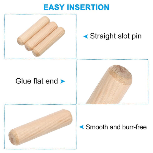 PATIKIL 3/8 Wooden Dowel Pins, 300 Pcs M10x40mm Fluted Groove Hardwood Pegs for Crafts and Furniture