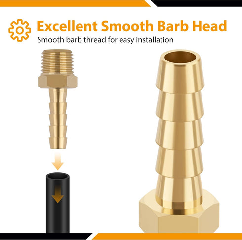 KOOTANS 4pcs Brass Quick Coupler Air Hose Fittings, 1/4" Hose Barb to 1/4 NPT Male Thread, M Type Adapter Connector