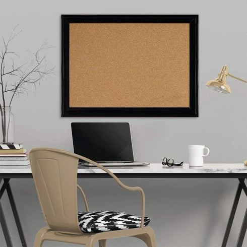 Quartet Cork Board Bulletin Board, 17" x 23", Framed Black Frame, Decorative Pin Board