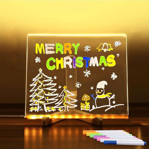 LED Note Board with Colors, Glowing Acrylic Message Marker Board, Illuminating Dry Erase Board, 7.9" x 7.9" Stand