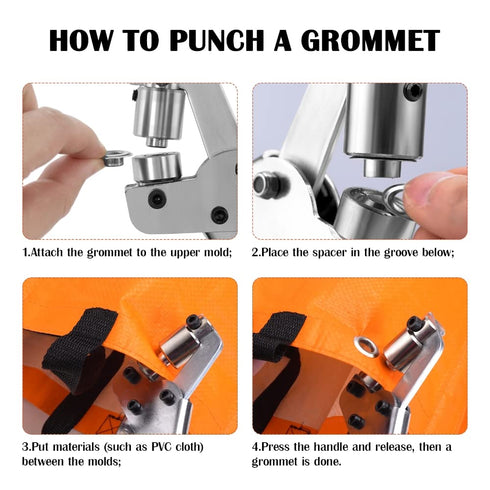 Grommet Tool Kit, 3/8 inch Handheld Metal Eyelet Pliers Hole Punch Tool for Leather, Tarpaulins, Paper Bags with 300Pcs