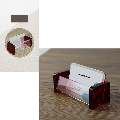 Enyuwlcm Acrylic Desktop Business Card Holder Display for Desk – Elegant Business Card Stand for Office, Red/Clear with