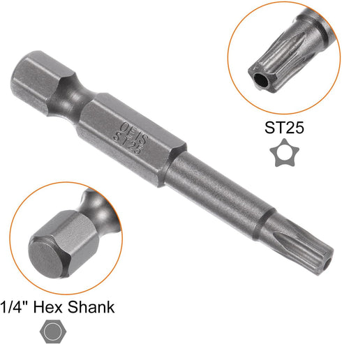 10pcs TS25 Star 5 Point Screwdriver Bit 1/4" Hex Shank - 2" Length Magnetic Security Torx Head Power Tool