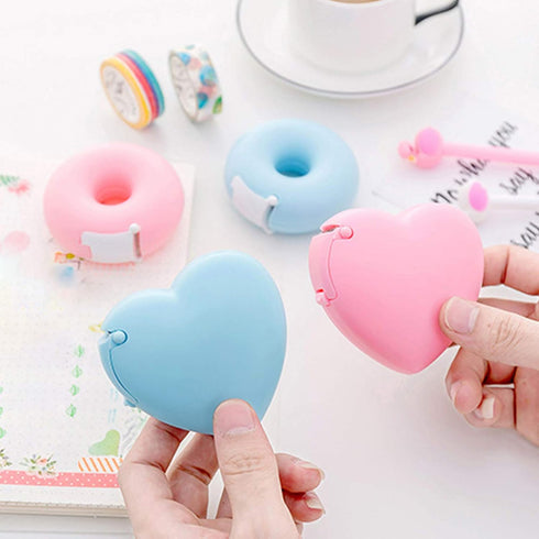 Pink Portable Candy Color Tape Dispenser, Heart-Shaped Tape Dispenser, Cute Roll Tape Organizer for Home Office School