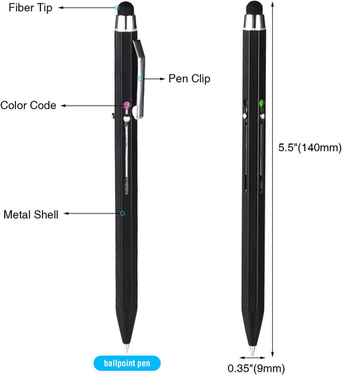 SMTTW 5-in-1 Multicolored Stylus Pen with Metal Gift Box, Black Blue Red Green Ballpoint for Touch Screens