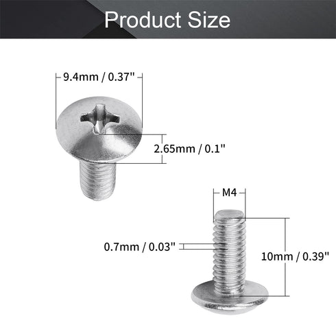 MroMax M4 x 10mm Machine Screws, Phillips Cross Round Head Screw, 304 Stainless Steel Fasteners, 10pcs