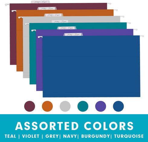 RAZCC 60 Pack Hanging File Folders, Legal Size Reinforced for Bulky Files with Adjustable Tabs