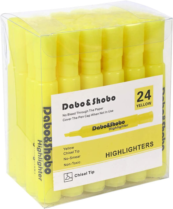 Dabo&Shobo Yellow Highlighter - 24 Pack, Bright Color, Chisel Tip for Adults Kids Highlighting in Home School Office