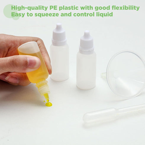 Uiifan 12 Pcs Plastic Squeezable Dropper Bottle - Small Empty Liquid Dropper with Screw Cap, 2 Funnels & 2 Droppers