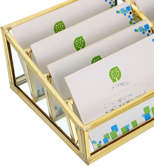 Hipiwe 8 Countertop Glass Business Card Holder Stand Slot Name Cards Display Storage Holder Gold Metal Business Cards