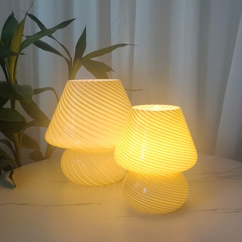 LongTN Dia5.1*H7.1 Inches) Swirl Mushroom Lamp, Translucent Glass Table Bedside Lamps Italian Style Modern Striped Desk