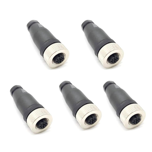 5Pcs M12 4 Pin Female Connector, Field Assembly Wireable Adapter 12mm IP67 Waterproof Straight Sensor A Code Unshielded