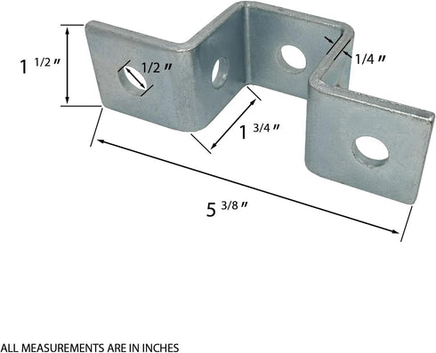 10 Pack - 5 Hole, U Shaped Connector Bracket for 1-5/8" Strut Channel - Heavy Duty, Electro-Galvanized