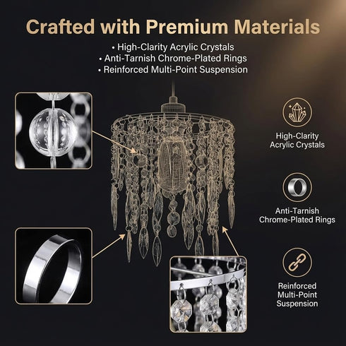 H11.81''X D8.66'' 2-Tiers Chandelier Shades, Mini Crystal Shade, Acrylic Beaded Hanging Lampshade, Modern Pendant Light