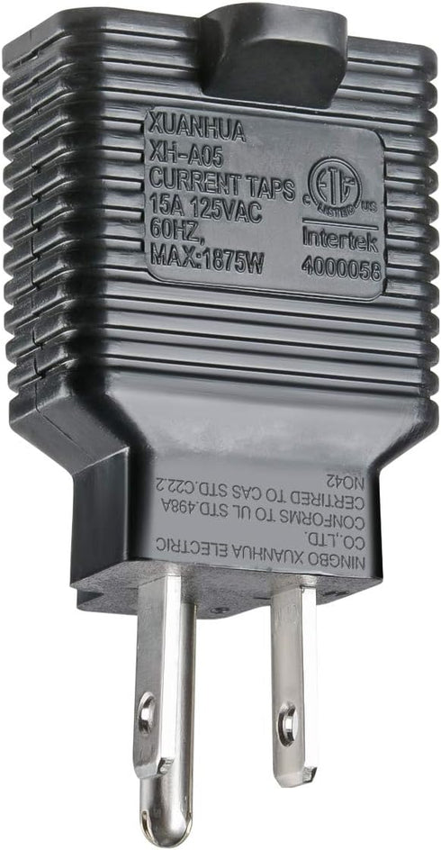 NEMA 5-15P to 5-15/20R Adapter, 15 Amp Household Plug to 20 Amp T-Blade Female Adapter