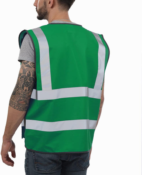 Reflective Vest High Visibility with Pockets and Zipper, Green L