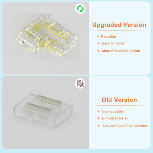8mm Connectors Kit for 2-Pin COB LED Strip, 12pcs Gapless L-Shaped/Corner Solderless Extension Connectors for DIY