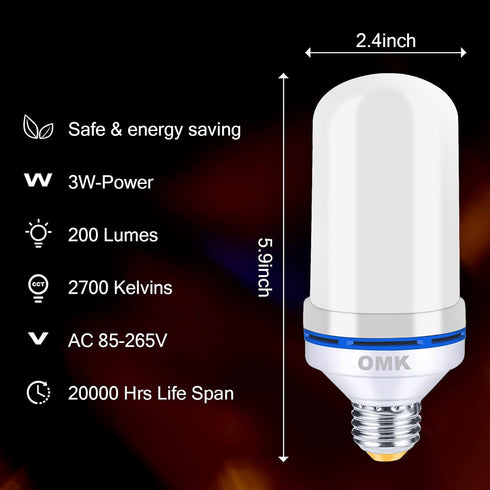 LED Flame Effect Fire Light Bulbs, 2 Pack, Flickering Fire Simulated Lamps, E26 Base Energy Efficient for
