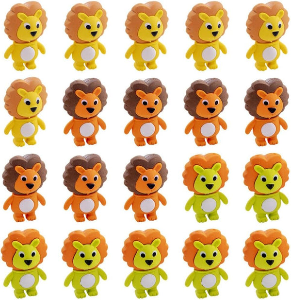 Totority 20pcs Little Lion Mini Erasers, Cute Animal Erasers for Kids, Portable Pencil Erasers