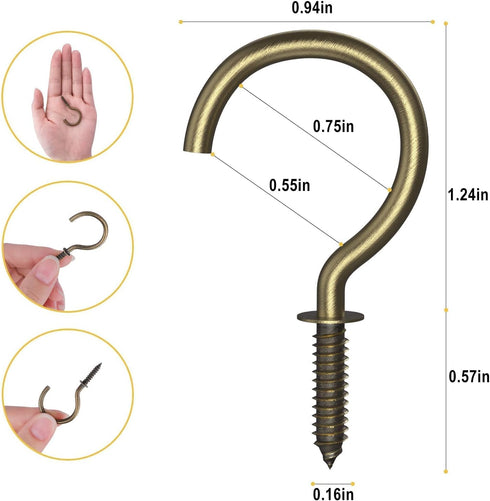RELBRO 1-1/4 Inch Metal Screw Hooks, Bronze, 50 Pcs Cup Hooks