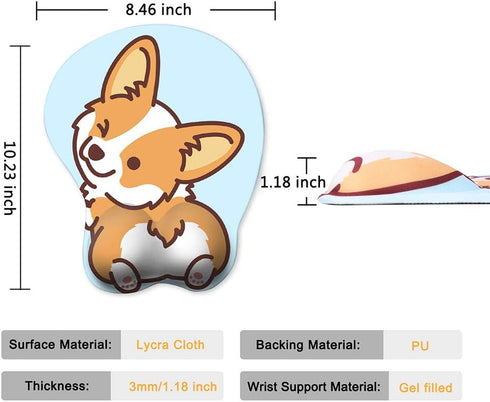 HAOCOO Cute Corgi Anime Gel Mouse Pad with Wrist Support, Non-Slip Backing for Gaming Office Laptop (Blue)