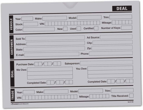 Modern Style Printed Vehicle Deal Jackets - File Folders (100 per Pack) (Gray)