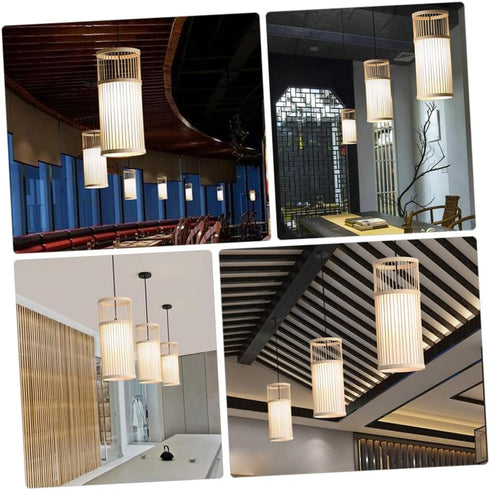 SEWACC Natural Chandelier Chinese Style Pendant Light with Retro Rattan Weave Japanese Zen Hanging Ceiling Light
