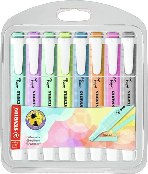 STABILO Swing Cool Highlighter Set, 8 Fluorescent/Pastel Highlighters