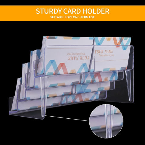 Clear Plastic Business Card Holder, 8 Pocket Acrylic Organizer for Desk, 4 Tier Business Cards Display for Office