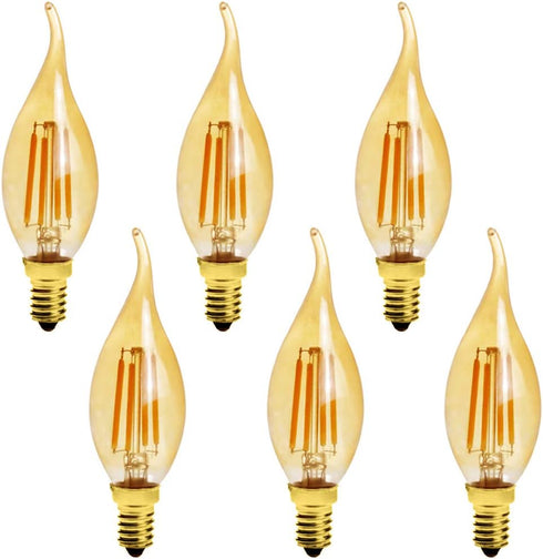 6-Pack E14 4W C35 Dimmable LED Filament Bulb, 2200K Warm White 400LM