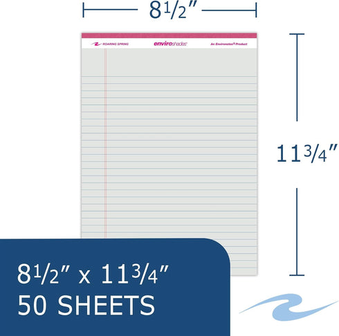 Roaring Spring Enviroshades Recycled Legal Pads, 50 Sheets, 8.5" x 11.75", Pack of 6 Assorted Colors
