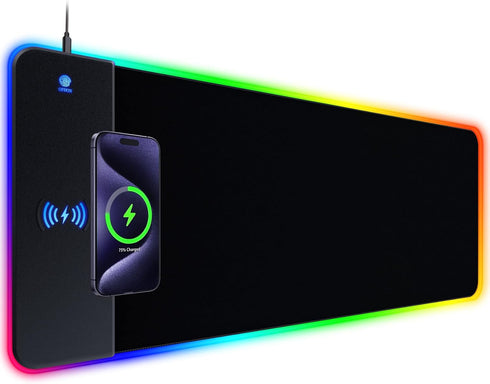 RGB Gaming Mouse Pad with 15W Wireless Charging - Extra Large LED Mousepad, Ergonomic Design