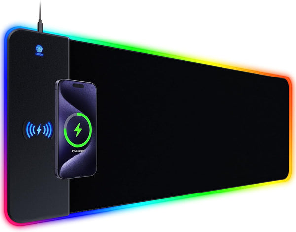 RGB Gaming Mouse Pad with 15W Wireless Charging - Extra Large LED Mousepad, Ergonomic Design