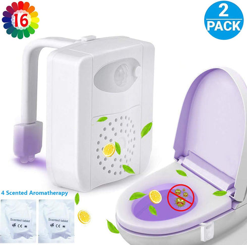 ZEZHOU 2 Pack Toilet Light - 16 Color LED Motion Activated Bathroom Night Light, Unique Gadgets