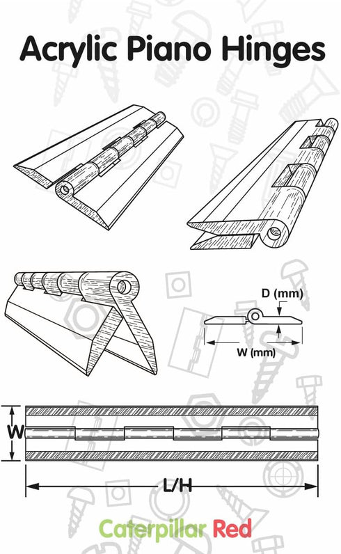 Pack of 5 Transparent Clear Plastic Acrylic Continuous Piano Hinges, 200mm (7 7/8 in)